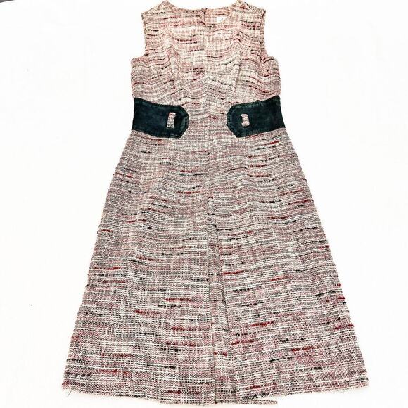 Milly Tweed Red Sleeveless Shift Sheath Dress Suede Waist Accent Size 6 Italy - Picture 1 of 7